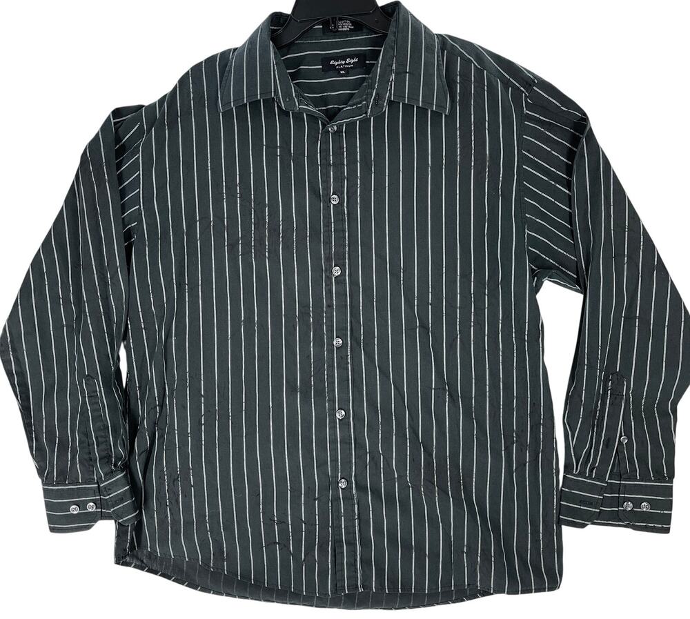 Eighty Eight Shirt Mens XL Black White Striped Subtle Tropical Design Button Up